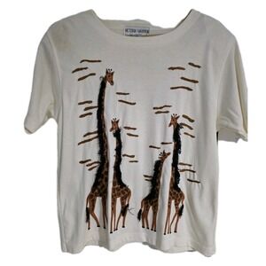Vtg  90s Victoria Harbour Giraffe‎ Embellished Animal Lover Safari T-shirt Large